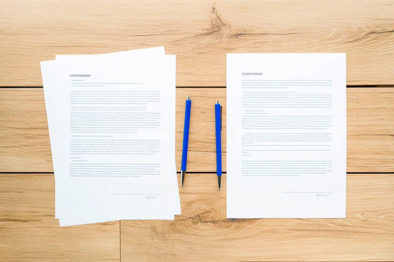 Arbeitsvertrag für die Seniorenbetreuung — zwei unterschriftsreife Kopien auf dem Tisch