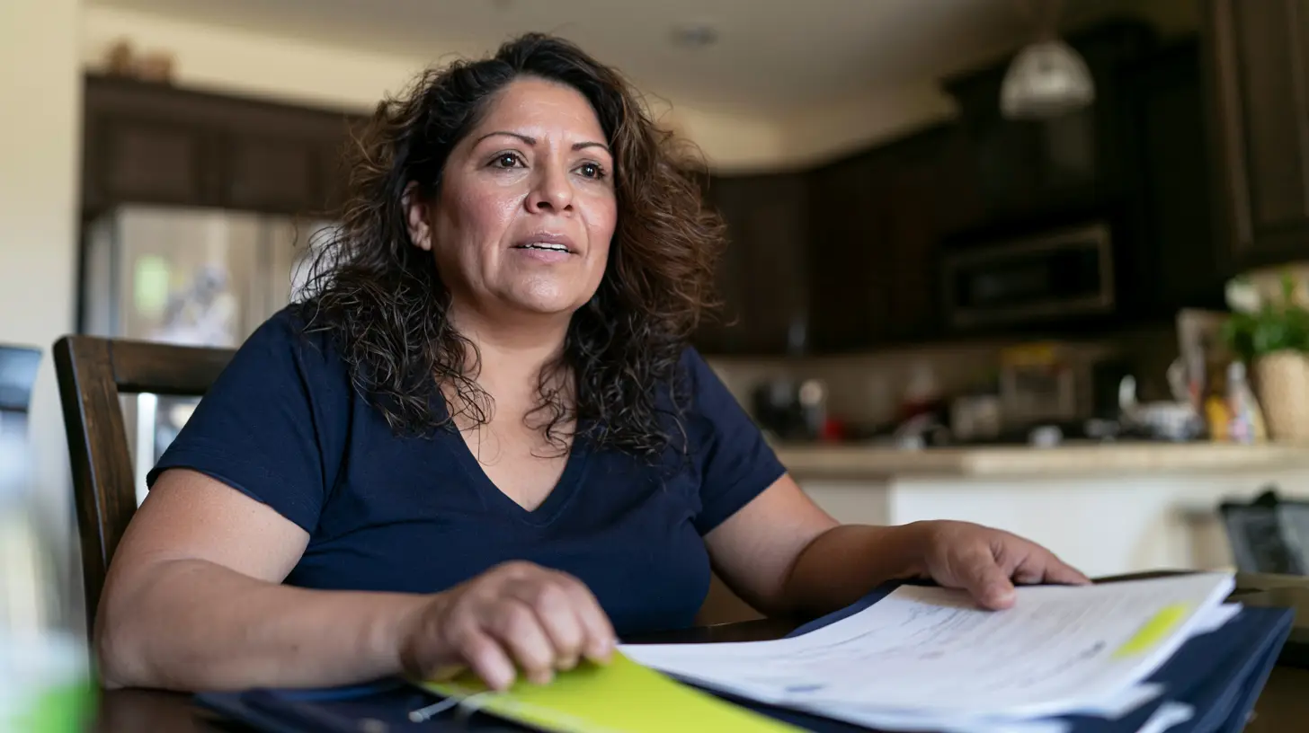 Household employee at the kitchen table with her application documents